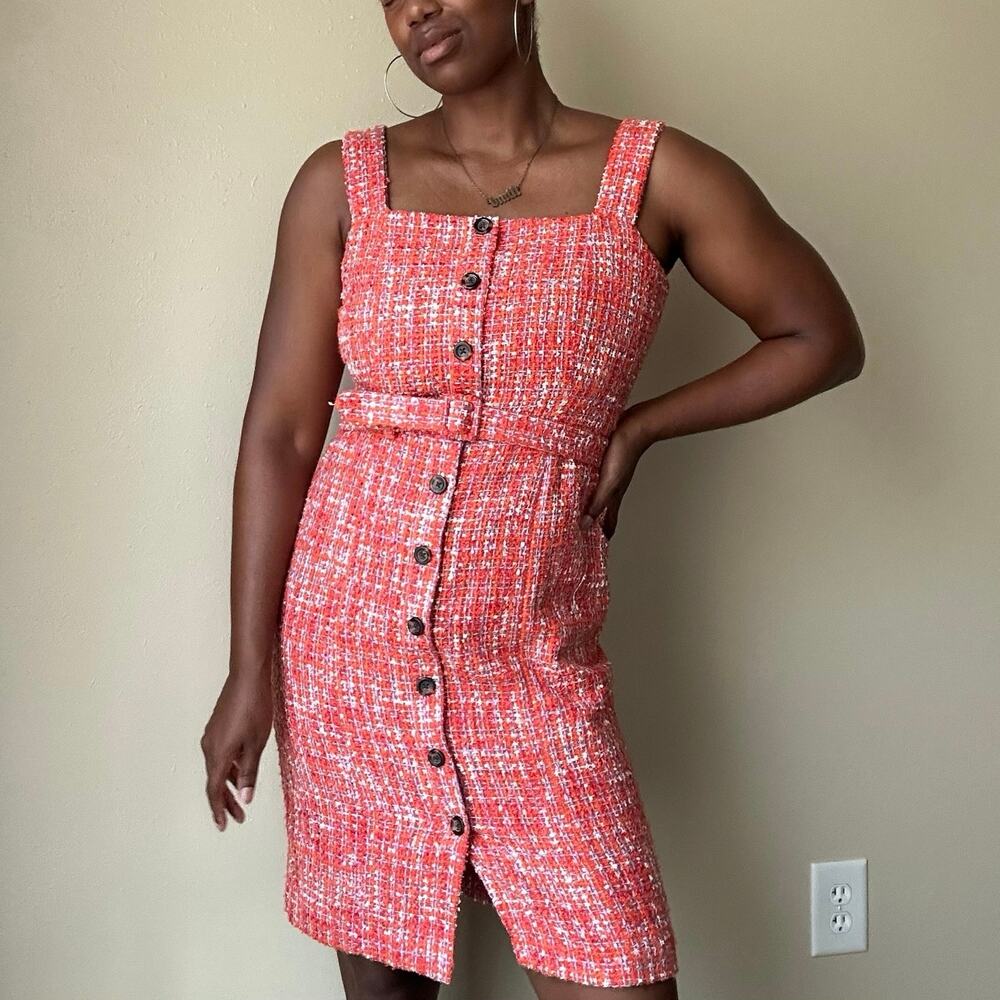 Ann Taylor Orange Tweed Belted Mini Dress Size